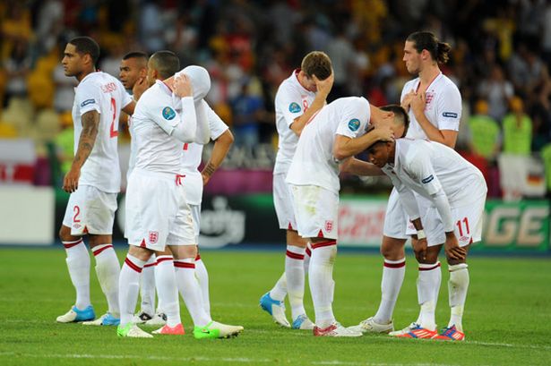 Dejected England players